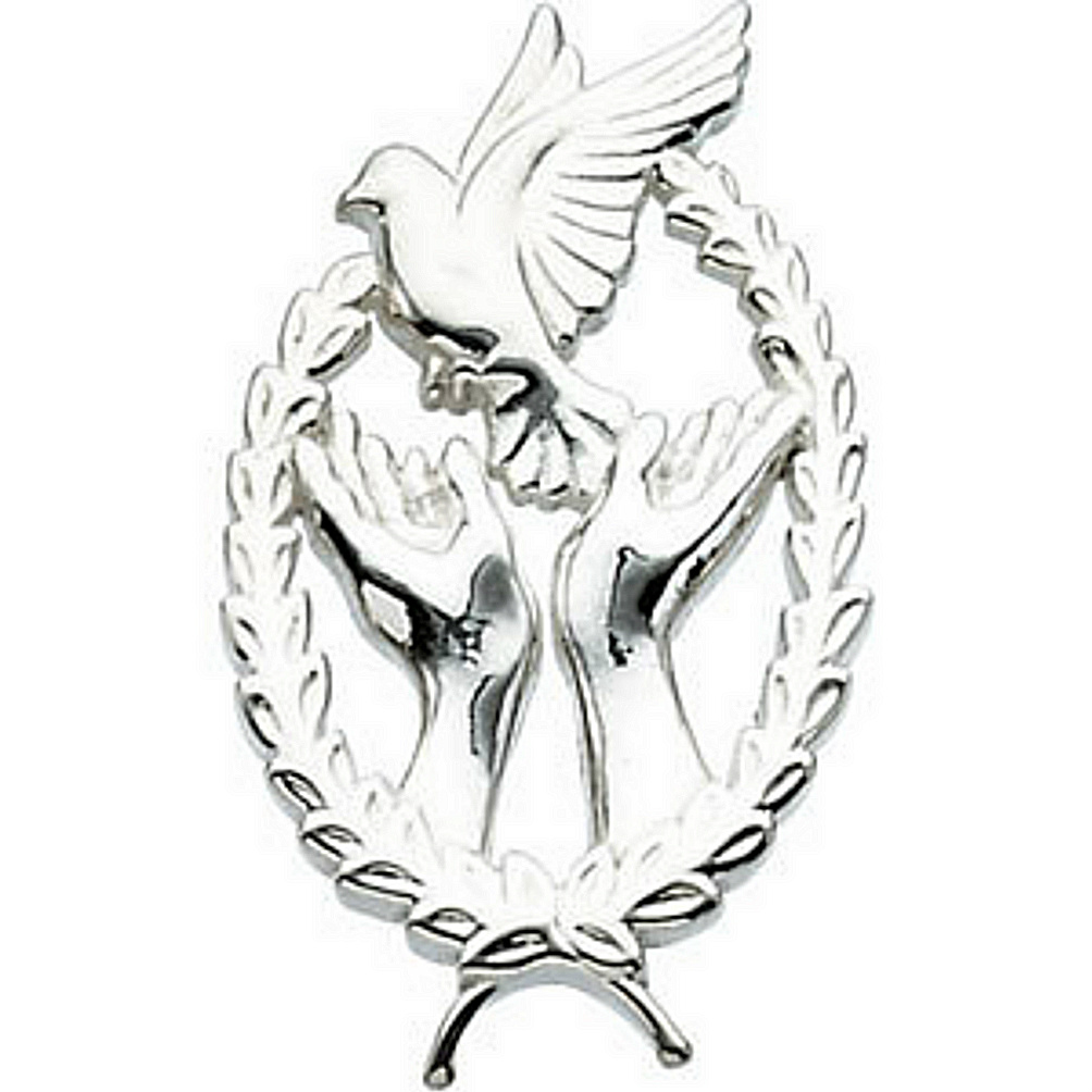 14k white gold Wings of Remembrance Dove lapel pin, to be worn in memory of a dear one.