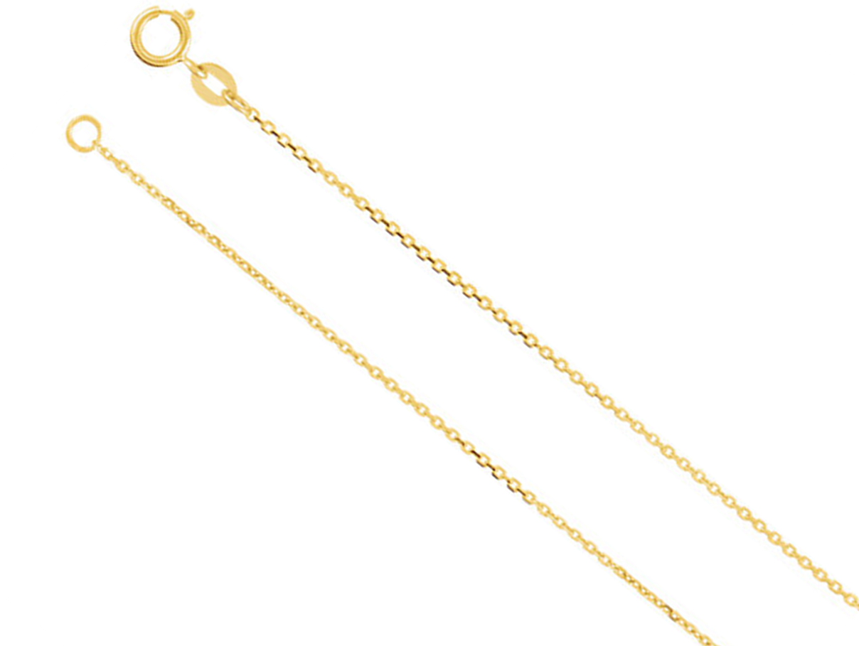 14k Yellow Gold Solid Diamond Cut Cable Chain with Spring Ring Clasp. 