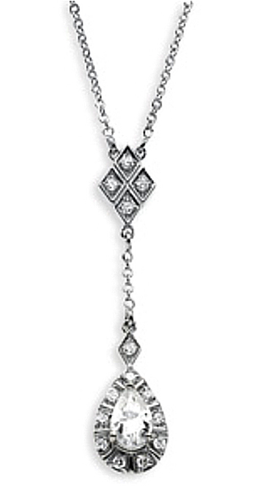 Charles & Colvard Moissanite Pear and Diamond Drop Necklace