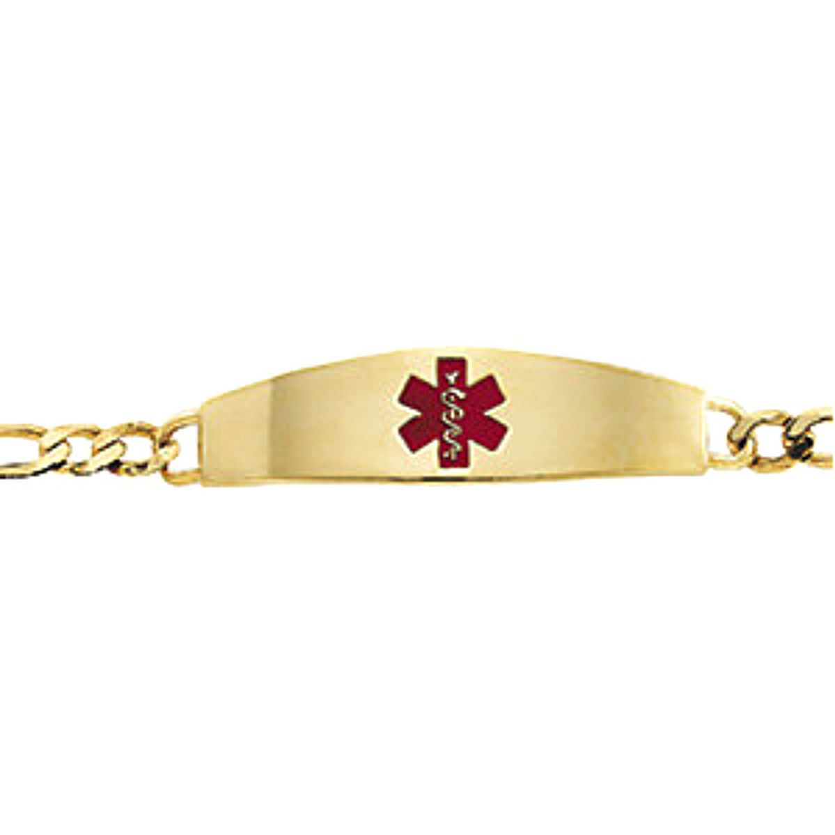 14k Yellow Gold Engravable Medical ID Bracelet with Red Enamel. 