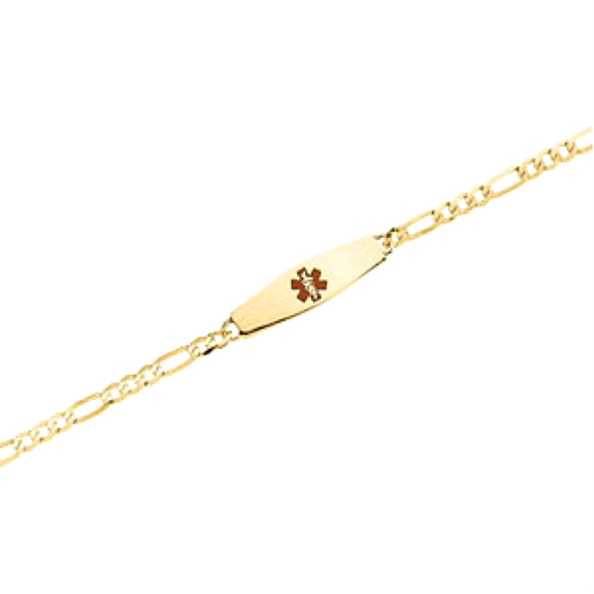 14k Yellow Gold Red Enameled Medical Id 7' Bracelet. 