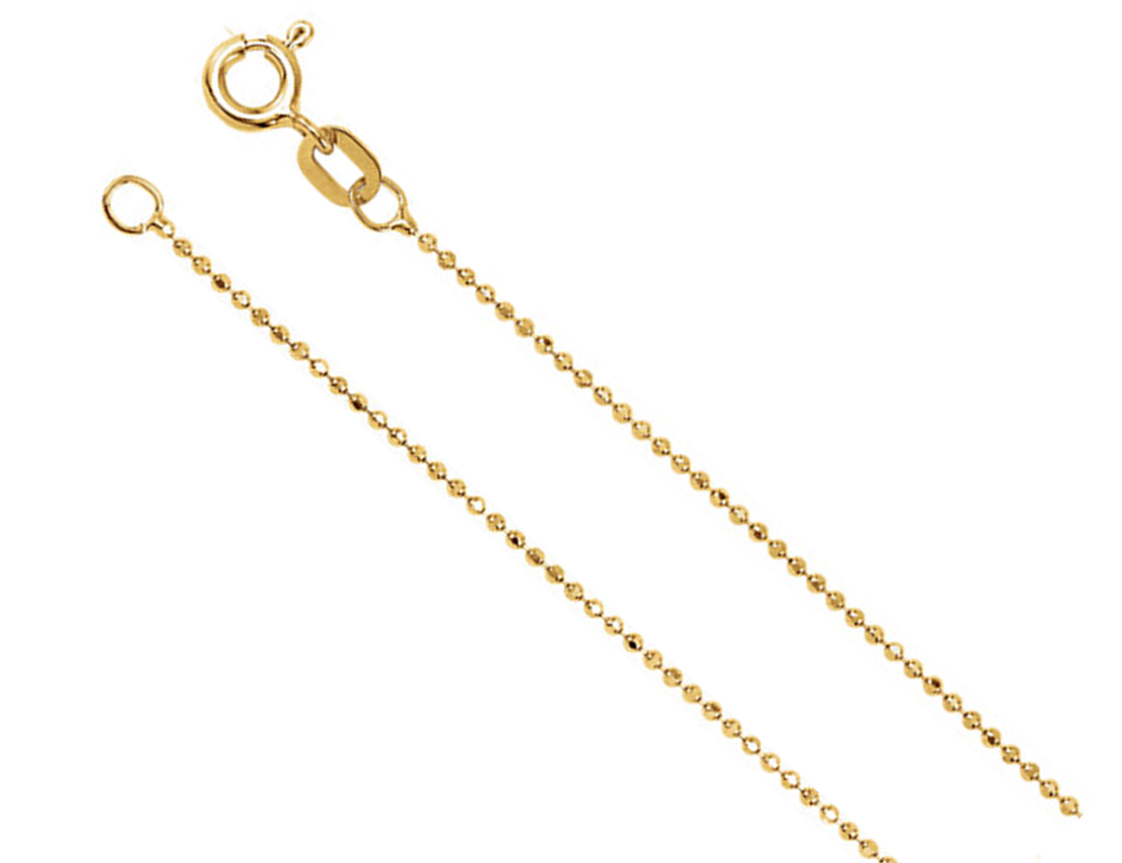 The diamond-cut bead ball chain shimmers with every move; offered in 18, 20 and 24 inch lengths.