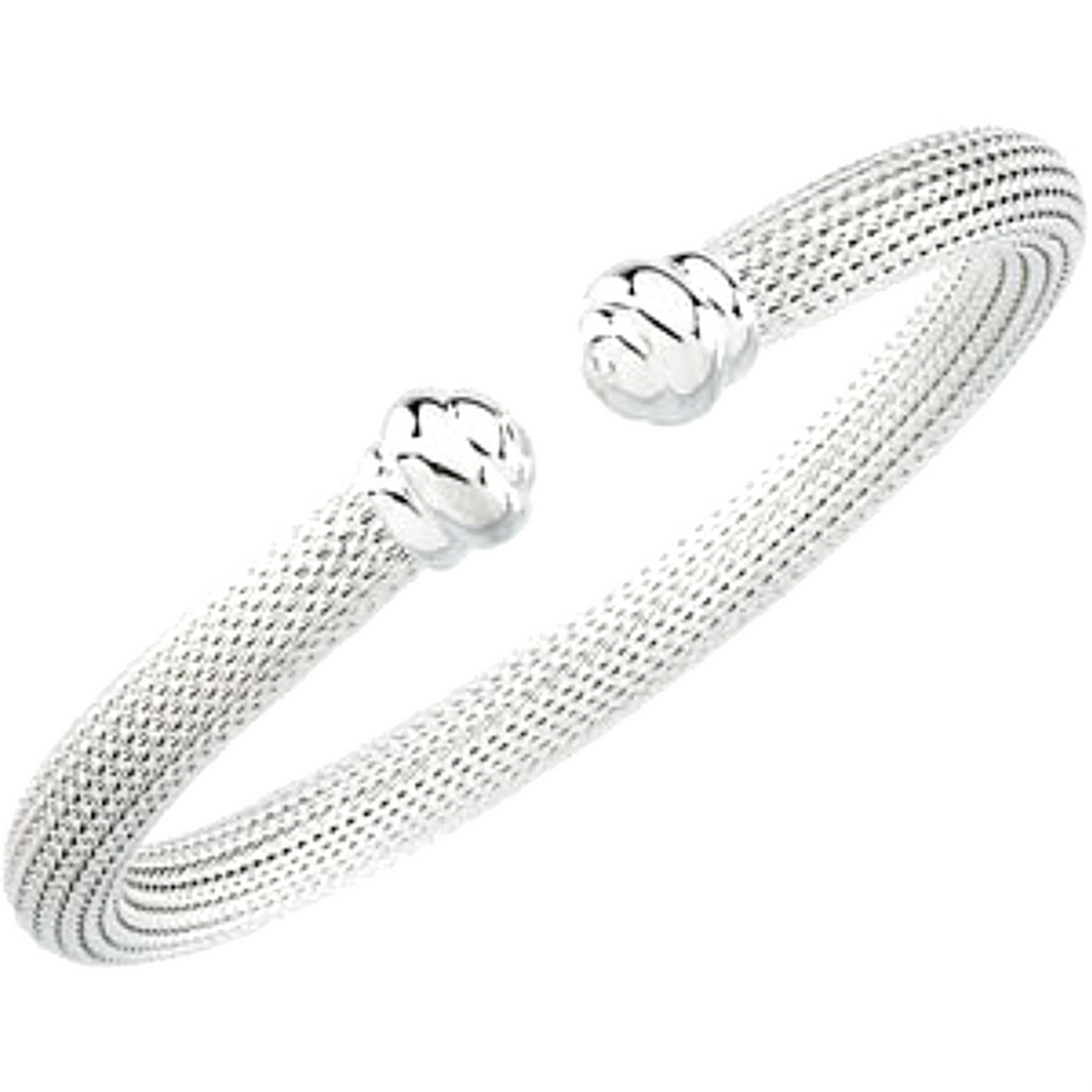 Hollow Mesh Cuff Bracelet, Sterling Silver, 7.5" (6.5 MM). 