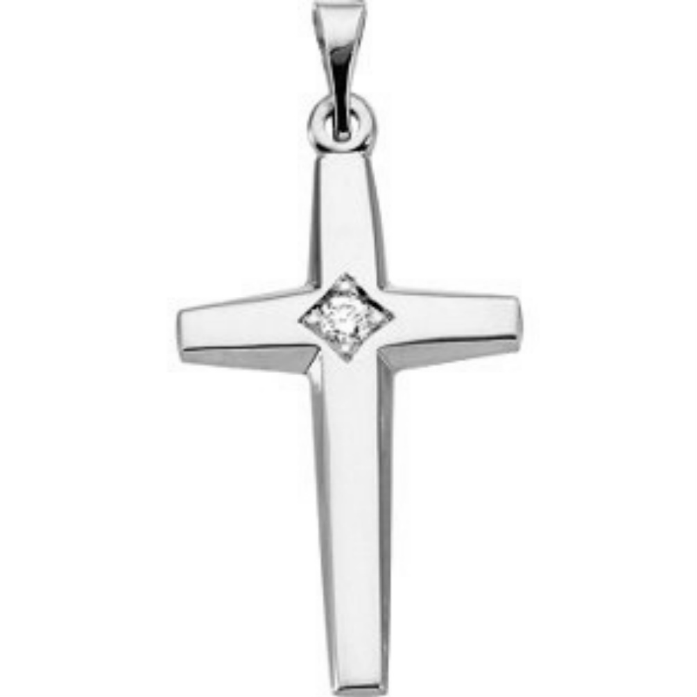 14K White Cross Pendant.