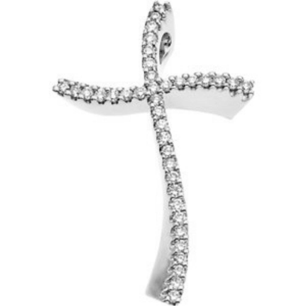 14K White 3/8 CTW Diamond Accented Cross Pendant.