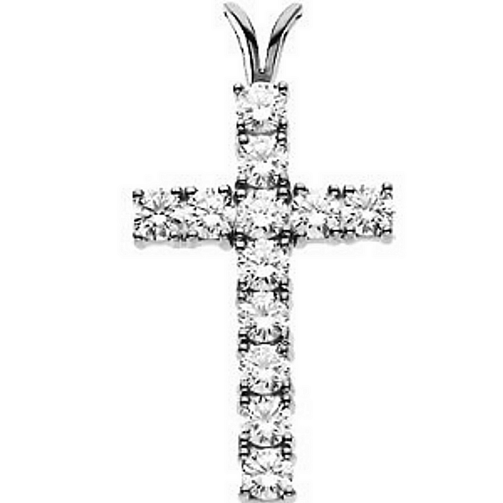 14K White 1 1/5 CTW Diamond Cross Pendant