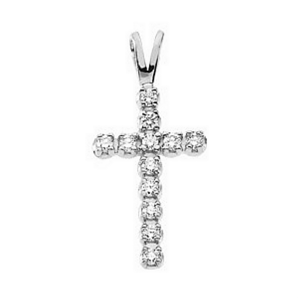 14K White Diamond Cross Pendant.