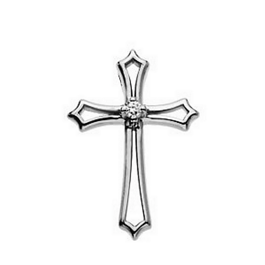 14K White CTW Diamond Cross Pendant