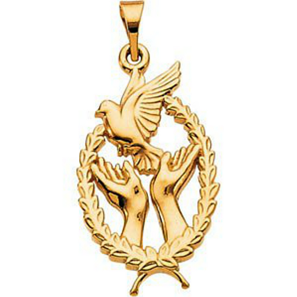 14k or 10k Yellow Gold Wings of Remembrance Dove Pendant offered in two different sizes.