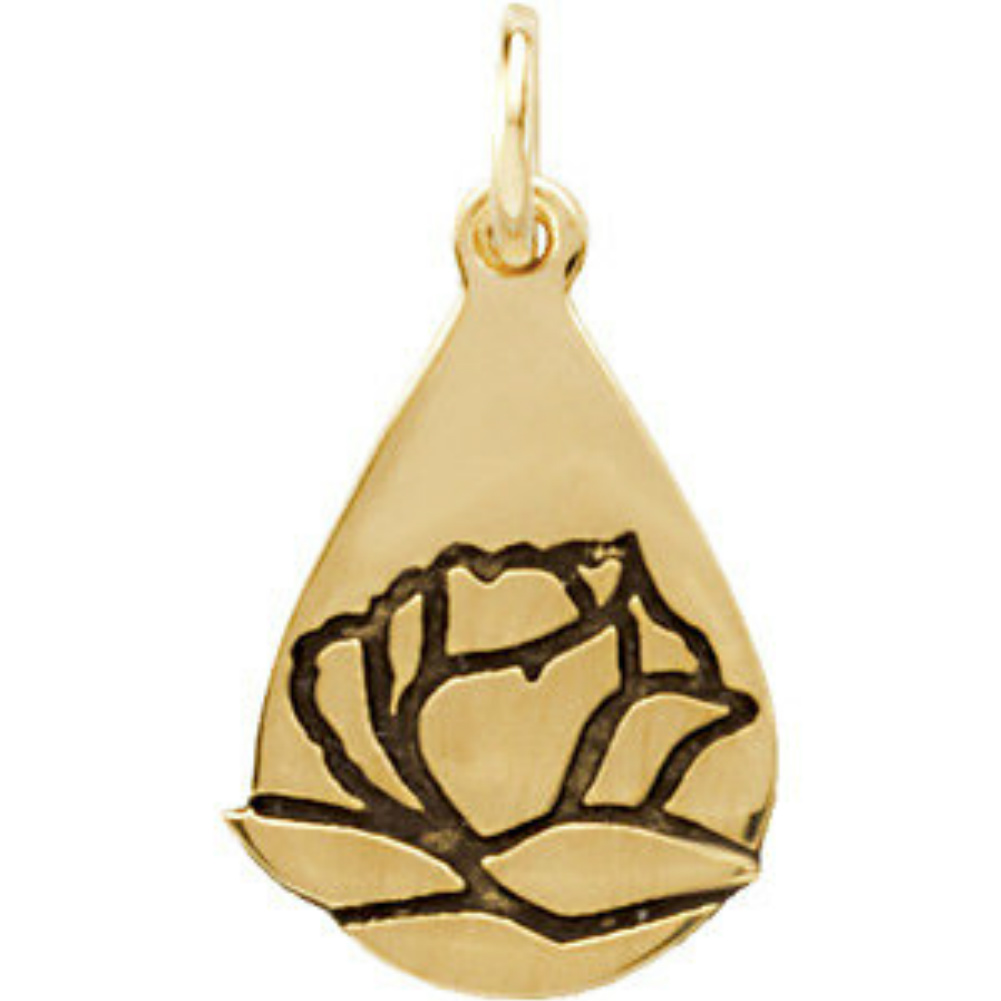 14k yellow gold tear drop rose pendant charm.