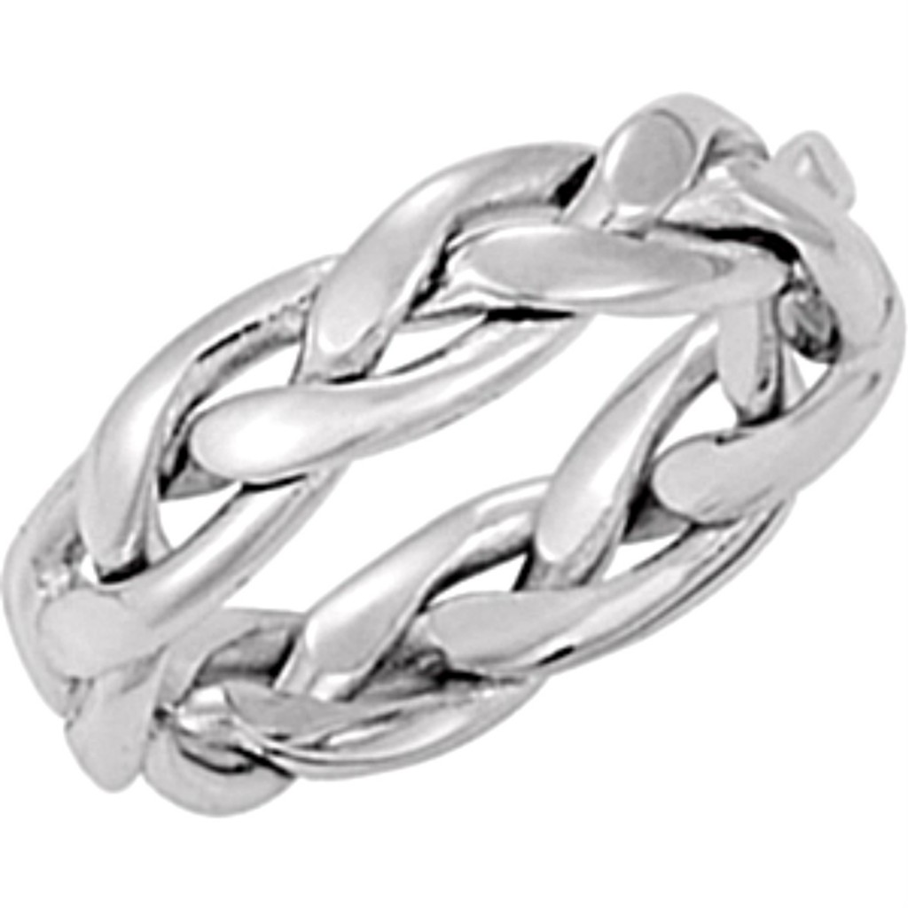 Tri-Color Hand Woven Band, 4.75mm 14k White Gold