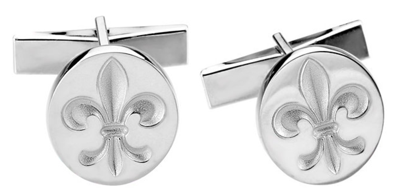 14k white gold Fleur de Lis Cuff Links with whale back clasps. 