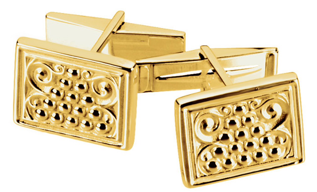 14k yellow gold granulated bead Etruscan Style rectangular cuff links. 