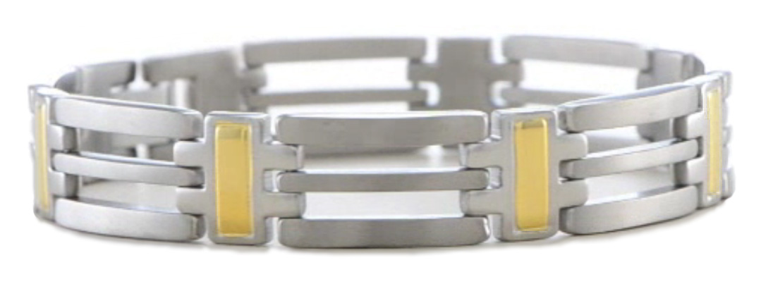 2-Tone Yellow IP Titanium 11mm Link Bracelet, 8.5 inches. 