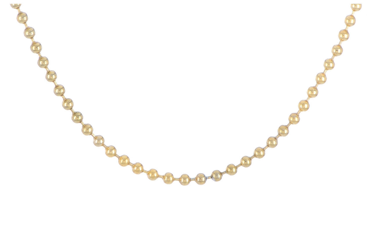  3mm, 18 inch, yellow gold IP stainless steel baller chain.