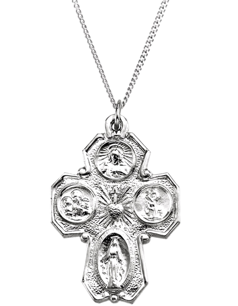 4 Way Cross Pendant Necklace in Sterling Silver, 24"