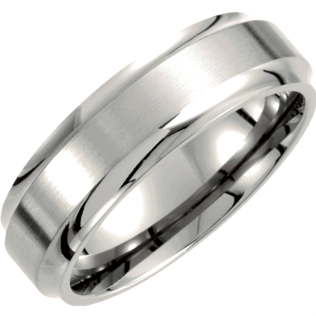 7mm Titanium Beveled Edge Ridged Band