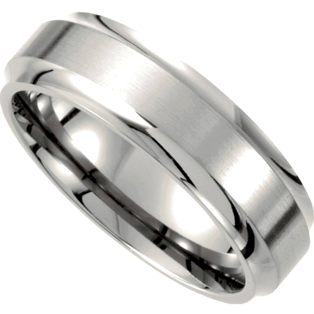 7mm Titanium Beveled Edge Ridged Band