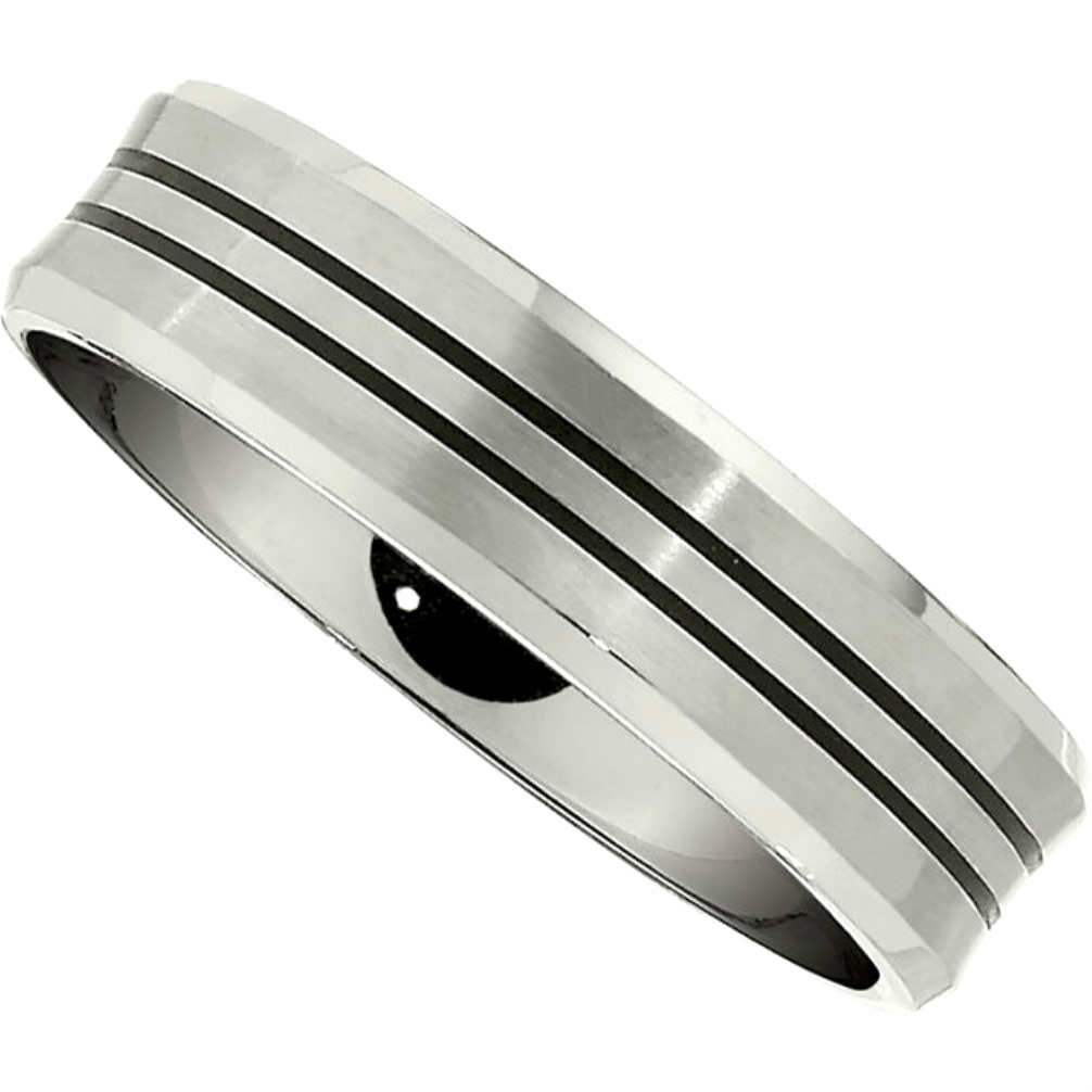 7mm Titanium with Black Enamel Beveled Band 