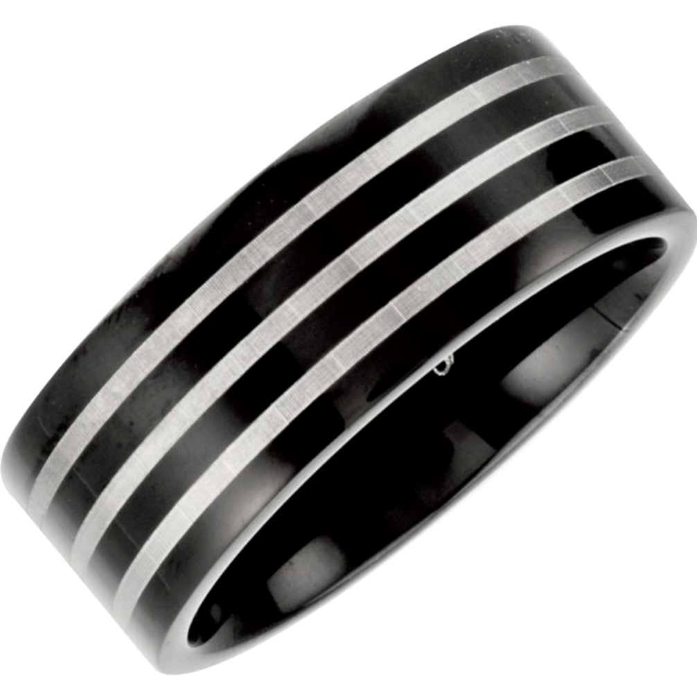 8mm Black Titanium Comfort Fit Flat Band