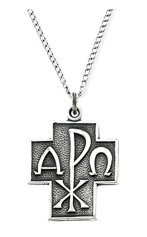 Alpha Omega Chi Rho Cross Necklace, 24".