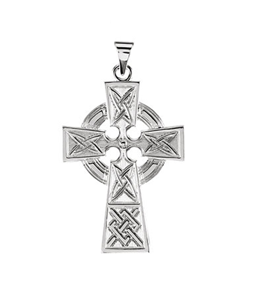 Celtic Halo Cross 14k White Gold Pendant.