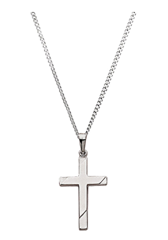 14K White Hollow Cross Pendant.