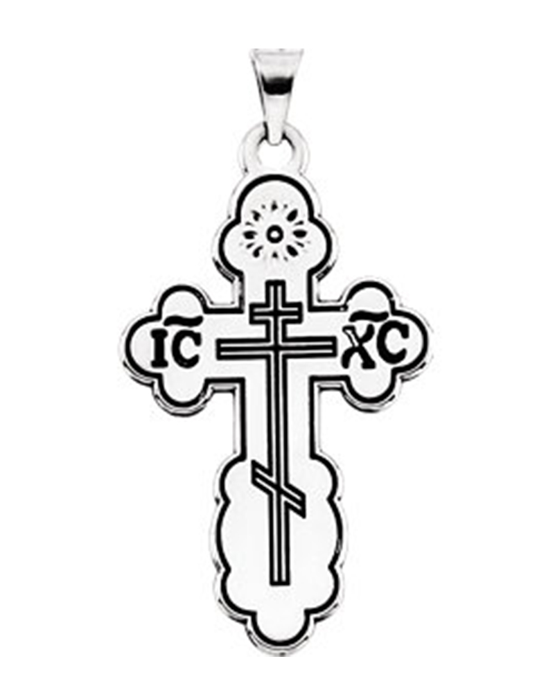 14K White 40x26mm Orthodox Cross Pendant