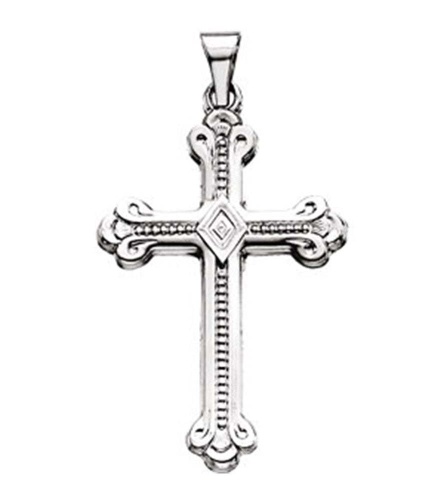 14K White Cross Pendant (32x22mm).