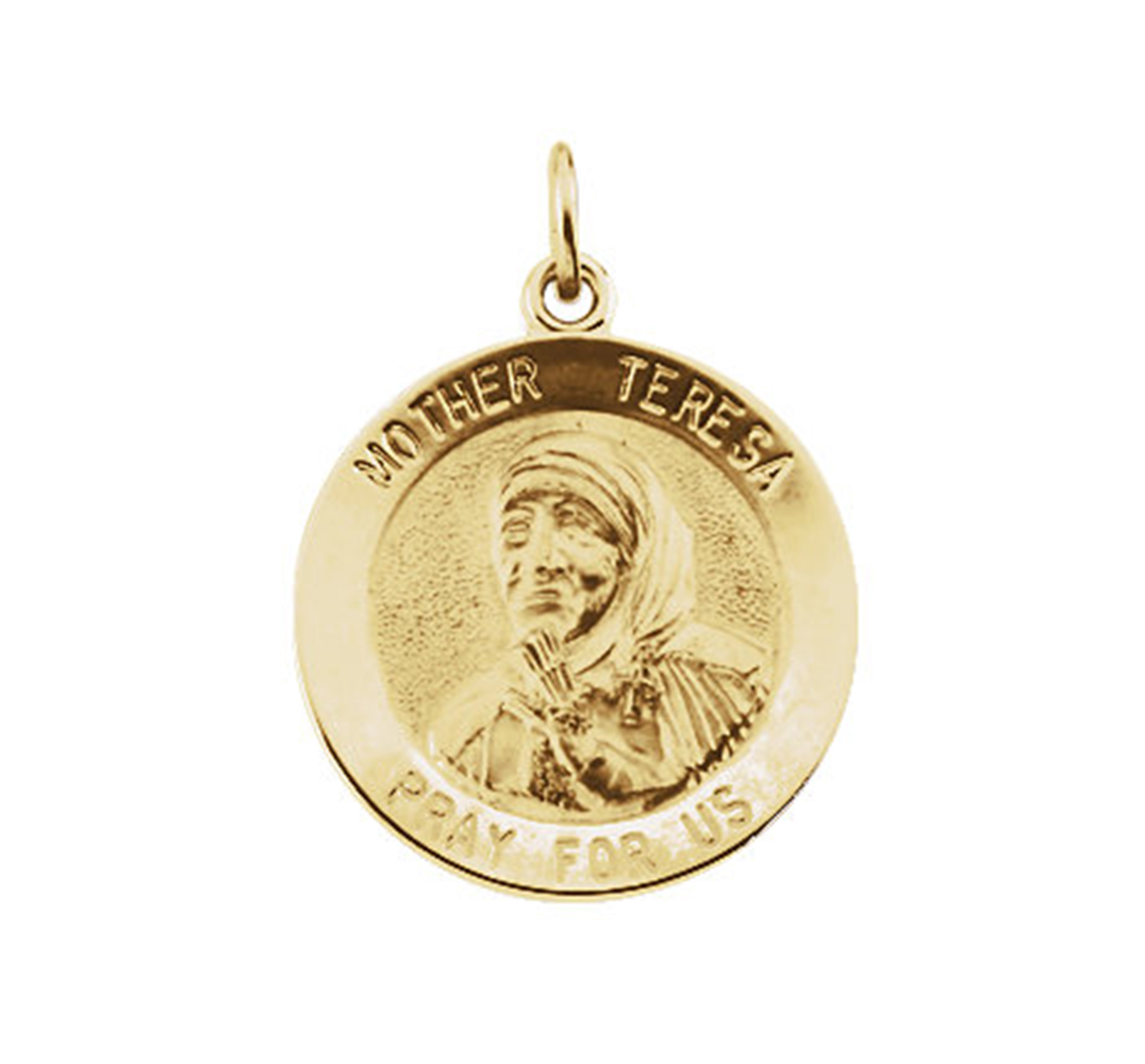 14k Yellow Gold Round Mother Teresa Medal (18 MM)