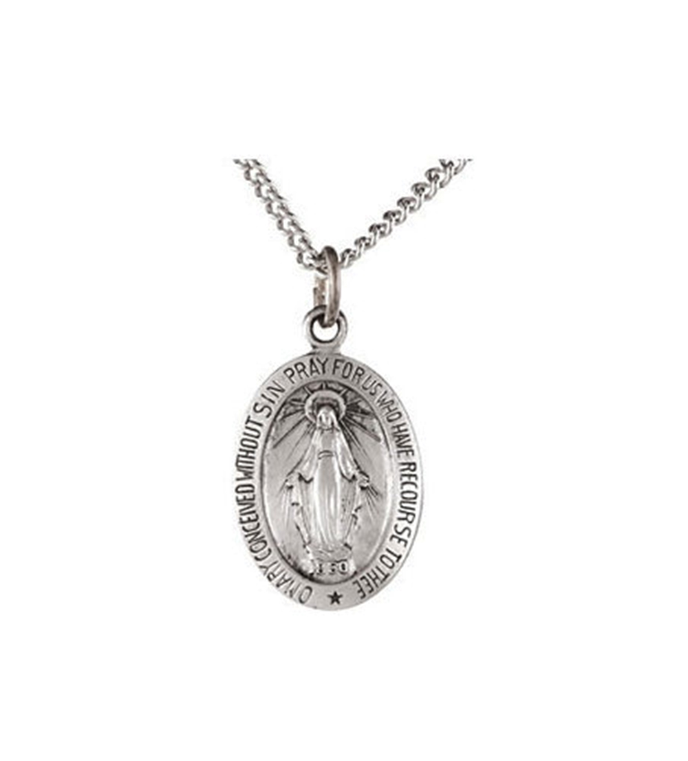 Sterling Silver Oval Miraculous Medal Necklace