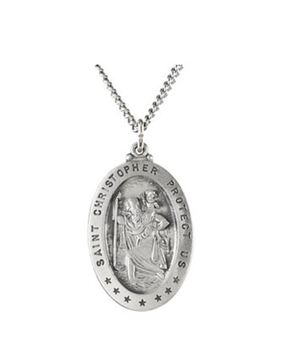 Sterling Silver Oval St. Christopher Necklace, 18" (29x20 MM).