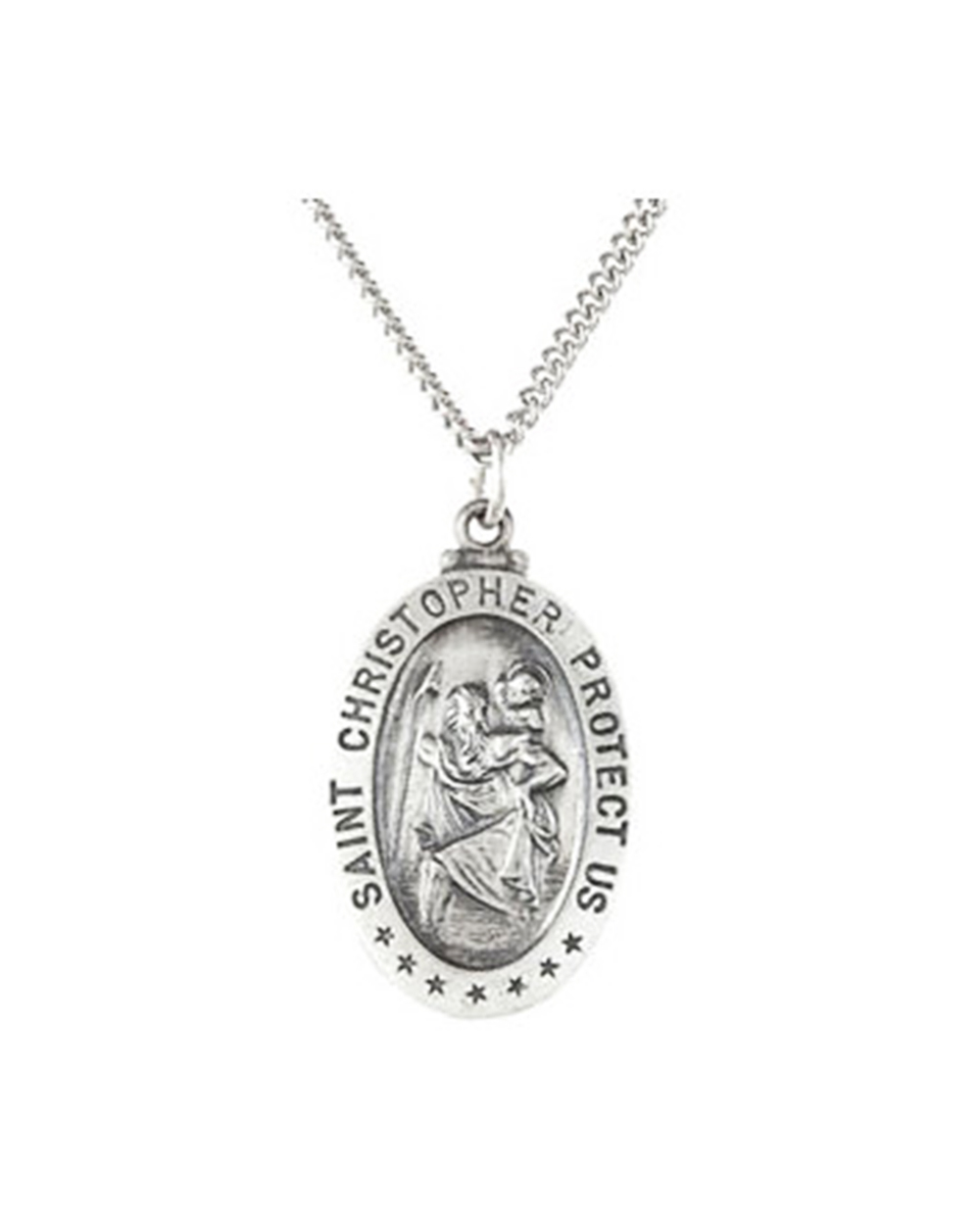 Sterling Silver St. Christopher Oval Medal Necklace, 18" (21.25x14.5 MM).