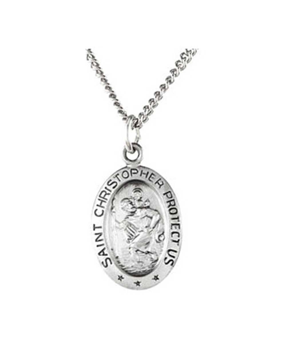 Sterling Silver St. Christopher Oval Medal Necklace, 18" (15x11 MM).