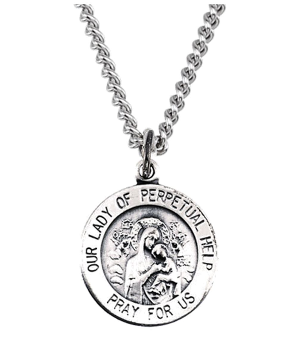 Sterling Silver Our Lady of Perpetual Help Necklace, 18" (14.75 MM).