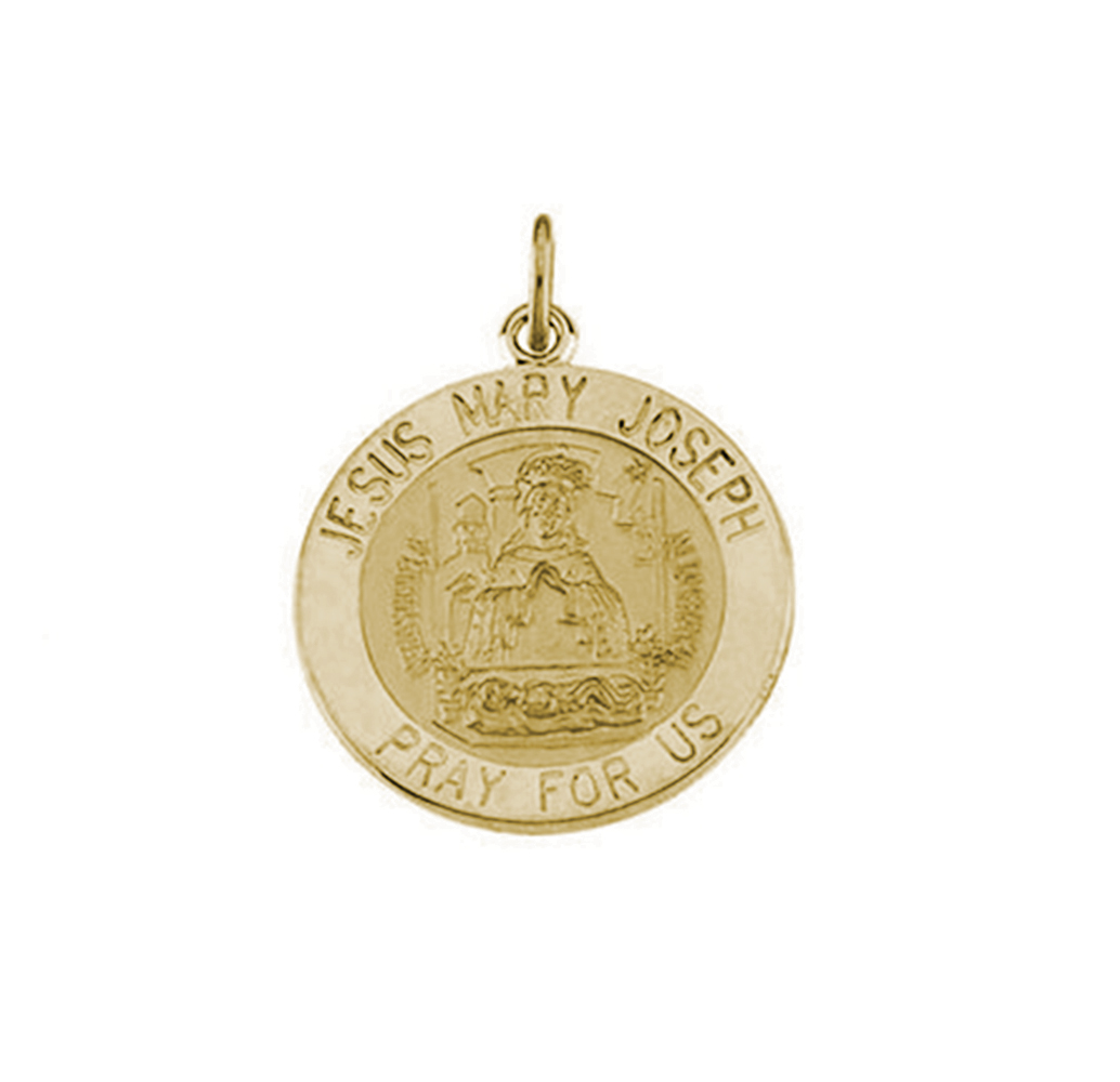 14k Yellow Gold Round Jesus, Mary and Joseph Medal.