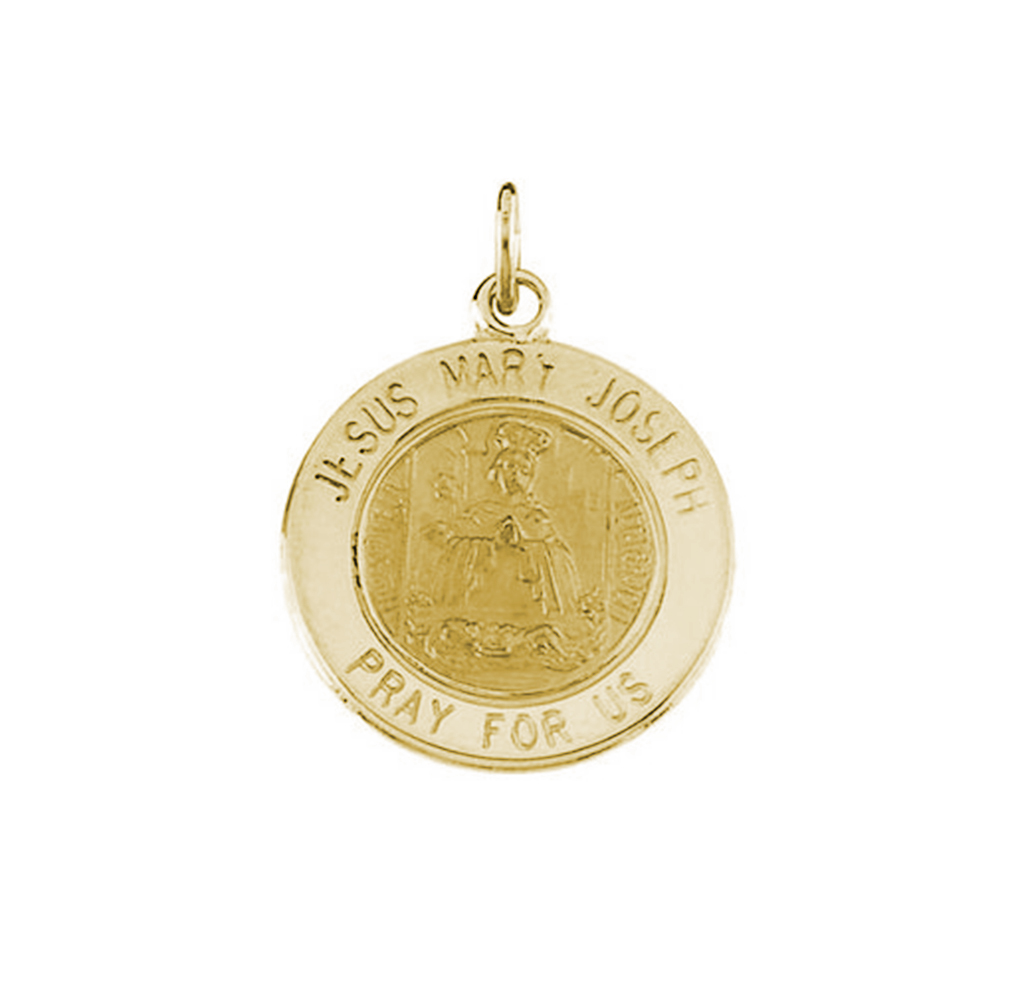 14k Yellow Gold Round Jesus, Mary and Joseph Medal (15 MM).