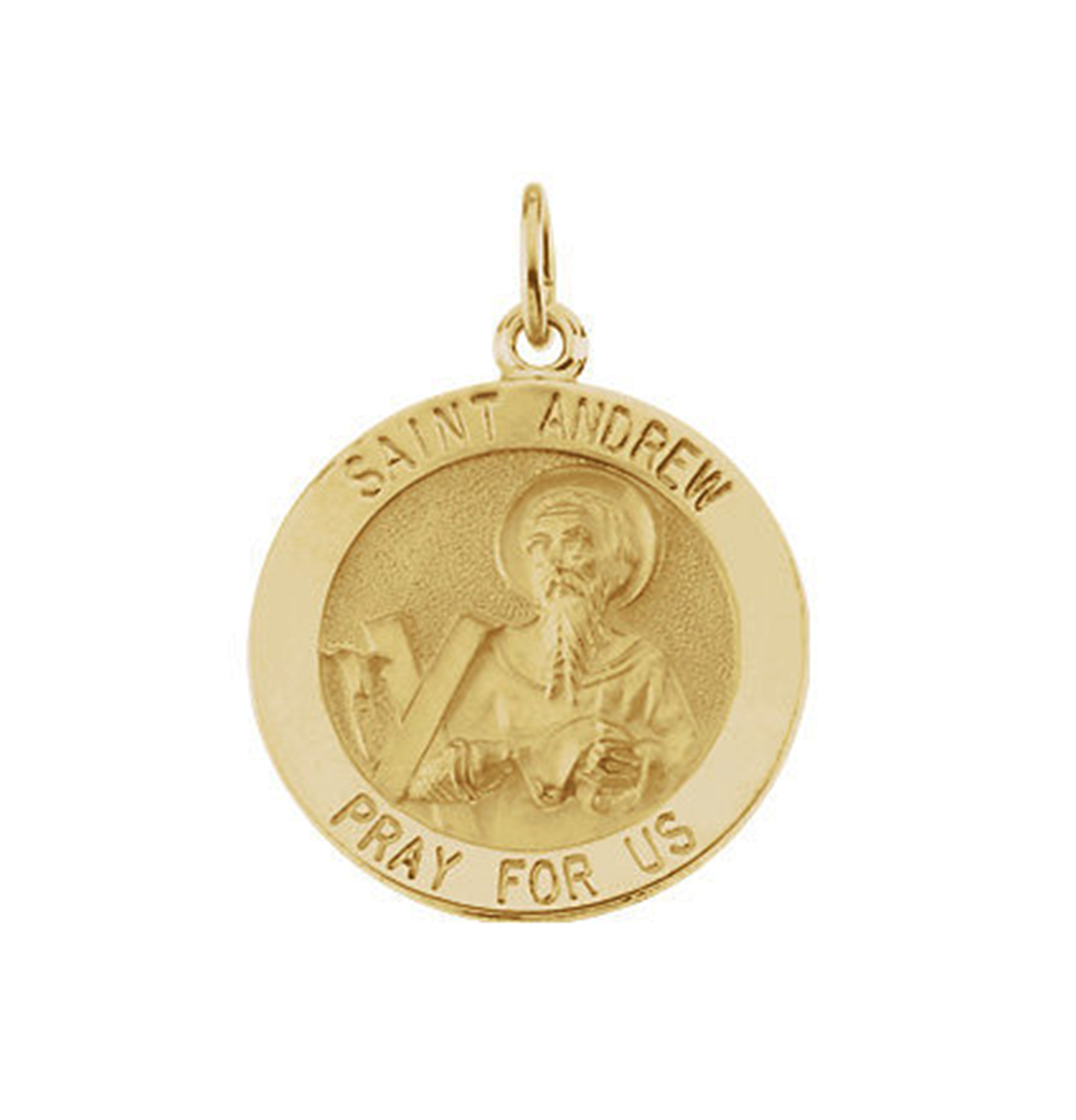 14k Yellow Gold Round St. Andrew Medal .