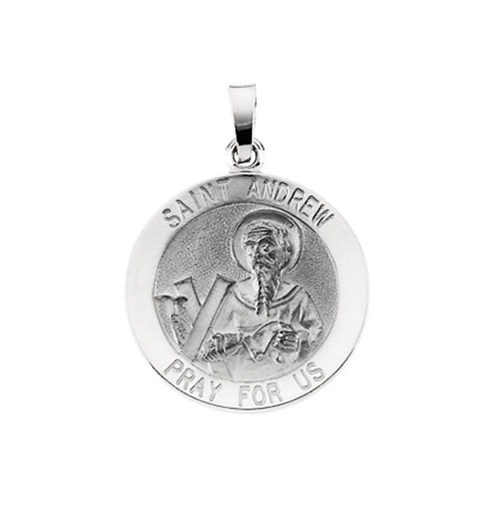 14k White Gold Round St. Andrew Medal.