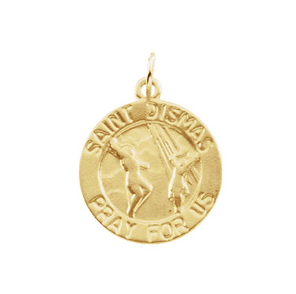 14k Yellow Gold Round St. Dismas Medal (15 MM).