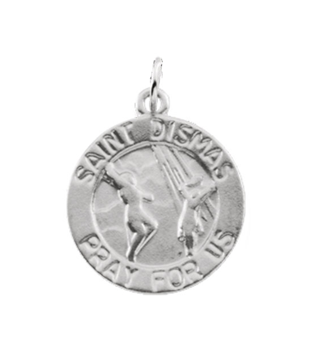 Sterling Silver Round St. Dismas Medal (15MM).