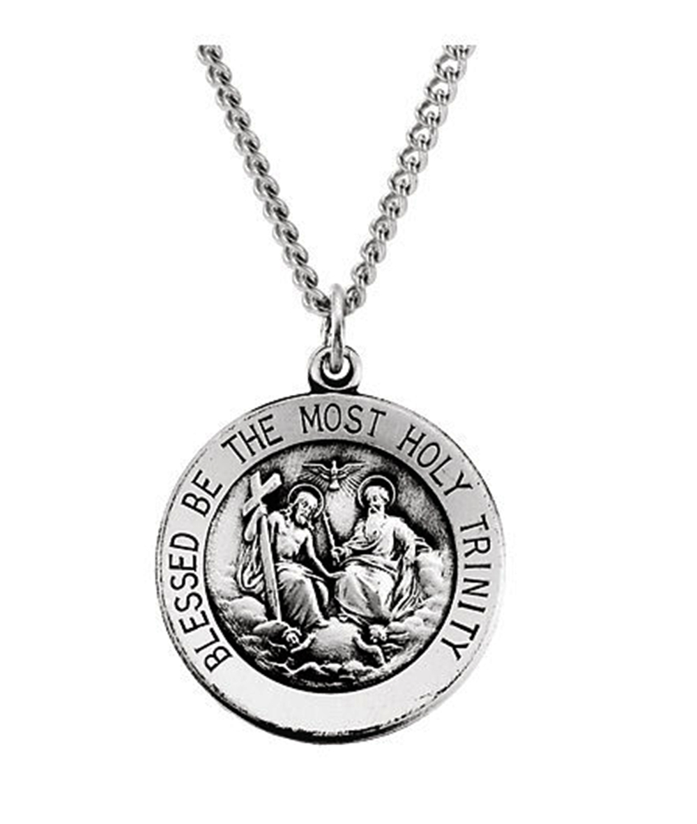 Sterling Silver 18mm Round Holy Trinity Necklace, 18".