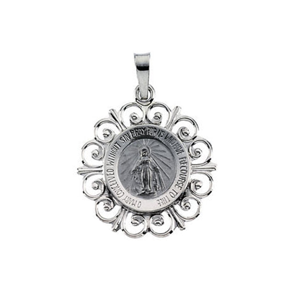 14k White Gold Round Miraculous Medal (20x18 MM).