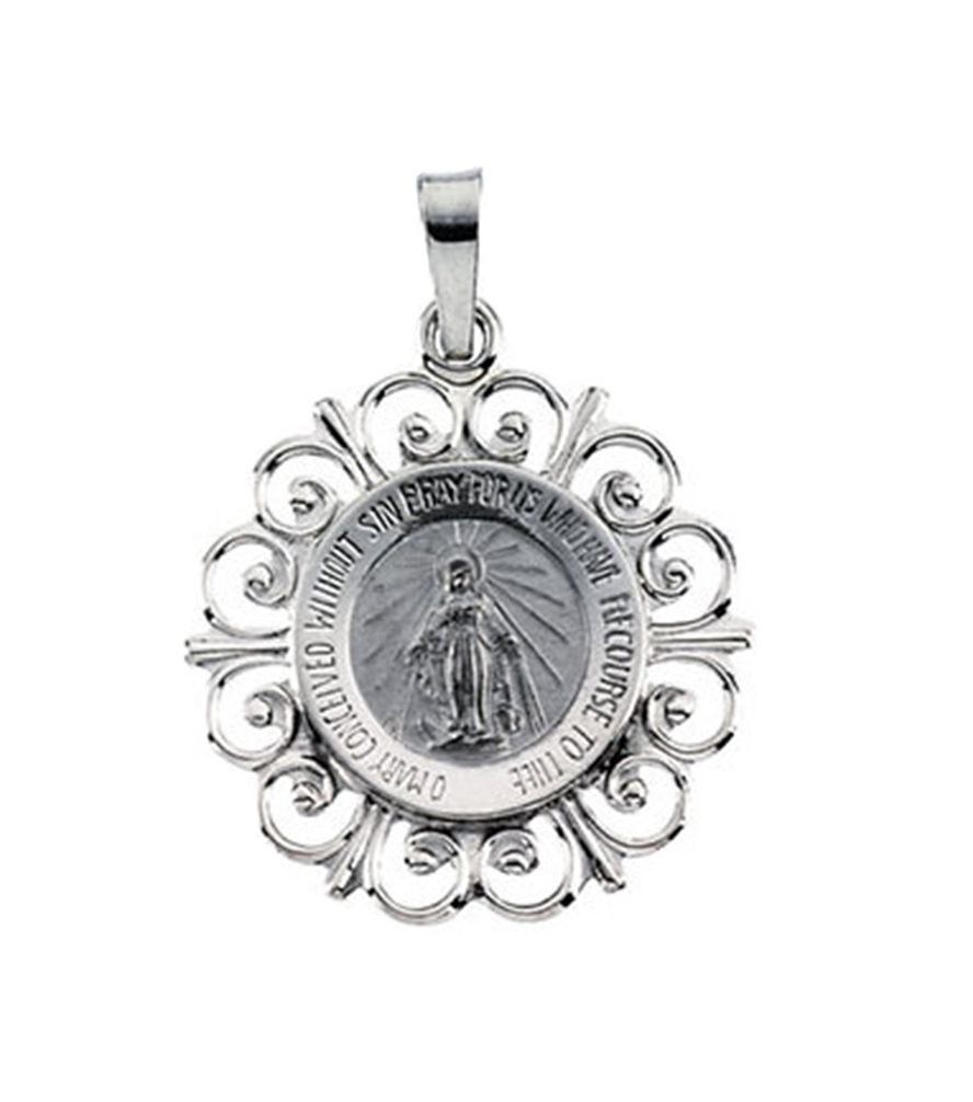 14k White Gold Round Miraculous Medal (20x18 MM)./></div>
<div class=