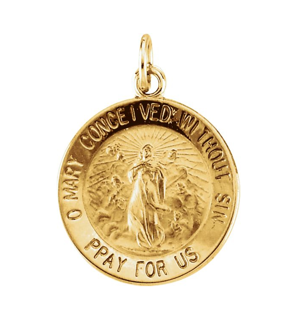 14k Yellow Gold Round Immaculate Conception Medal (15 MM).