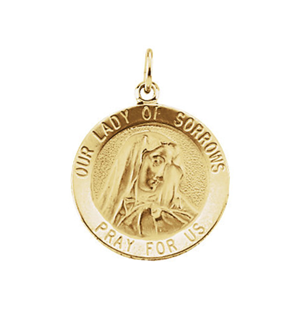 14k Yellow Gold Our Lady of Sorrows Medal (18 MM).