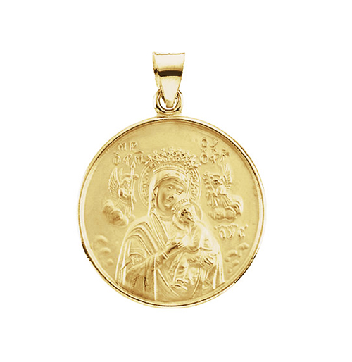 18k Yellow Gold Our Lady of Perpetual Help Medal.