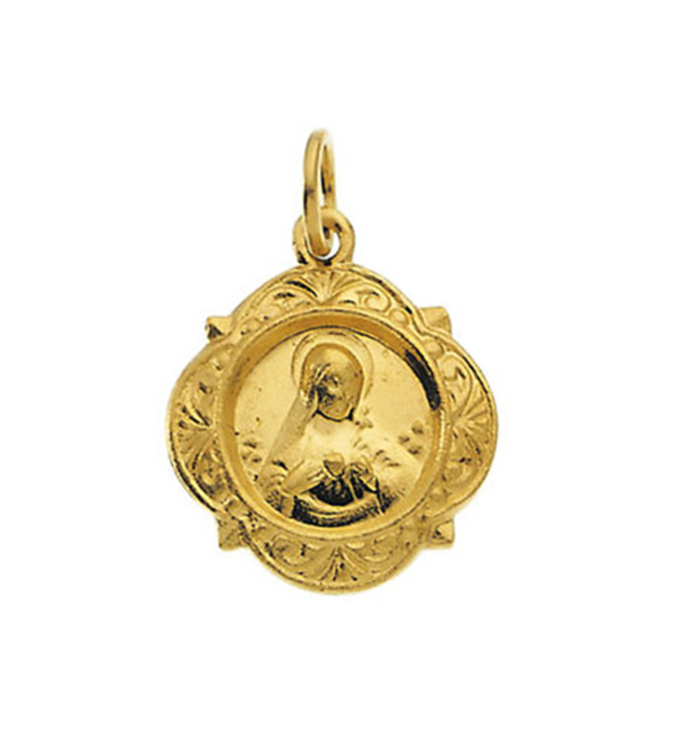 14k Yellow Gold Immaculate Heart of Mary Medal (12.14x12.09 MM).