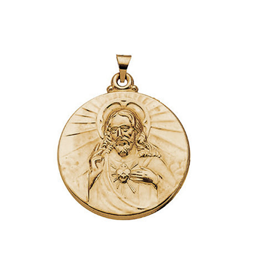 14k Yellow Gold Sacred Heart of Jesus Medal (30.5 MM).