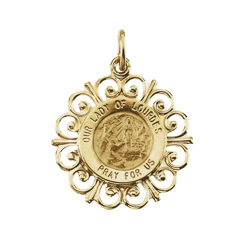 14k Yellow Gold Round Our Lady of Lourdes Medal (18.5 MM).